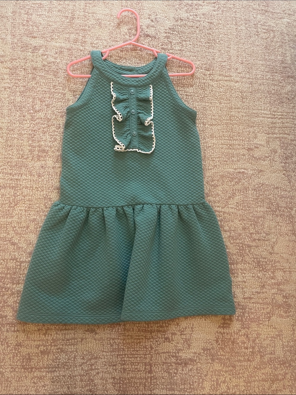 Janie and Jack Teal Sleeveless Textured Dress with Ruffle-Trim Placket